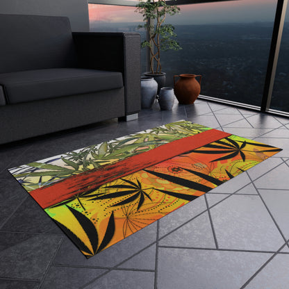 Beautiful Redish Orange Banded Marijuana 420 Pot Weed Leaf Outdoor Rug