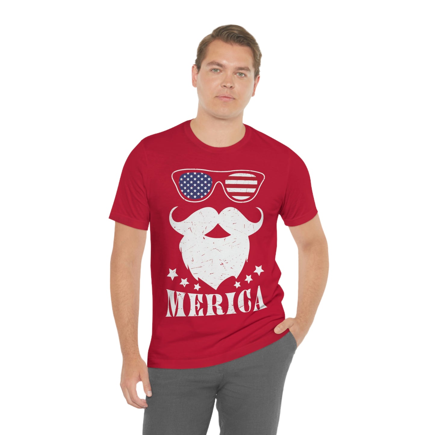 American Flag Sunglass Beard And Merican With Stars Unisex Jersey Short Sleeve Tee