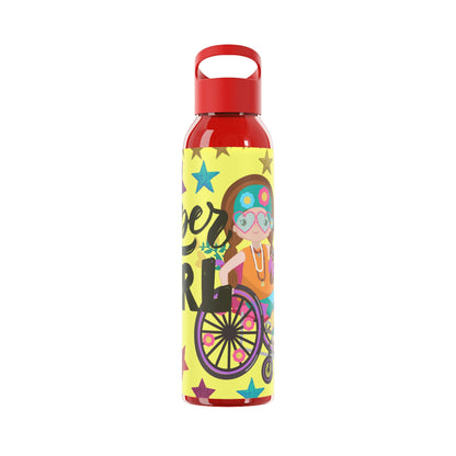 Super Girl Hippie Chic , Wheelchair Yellow Background Sky Water Bottle