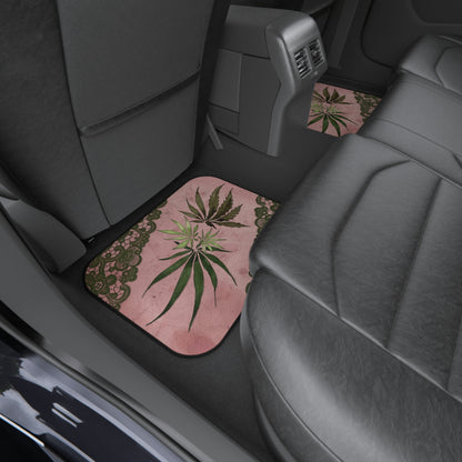 Grey Lace Gorgeous Pink Designed Marijuana 420 Weed Leaf Mats (Set of 4)