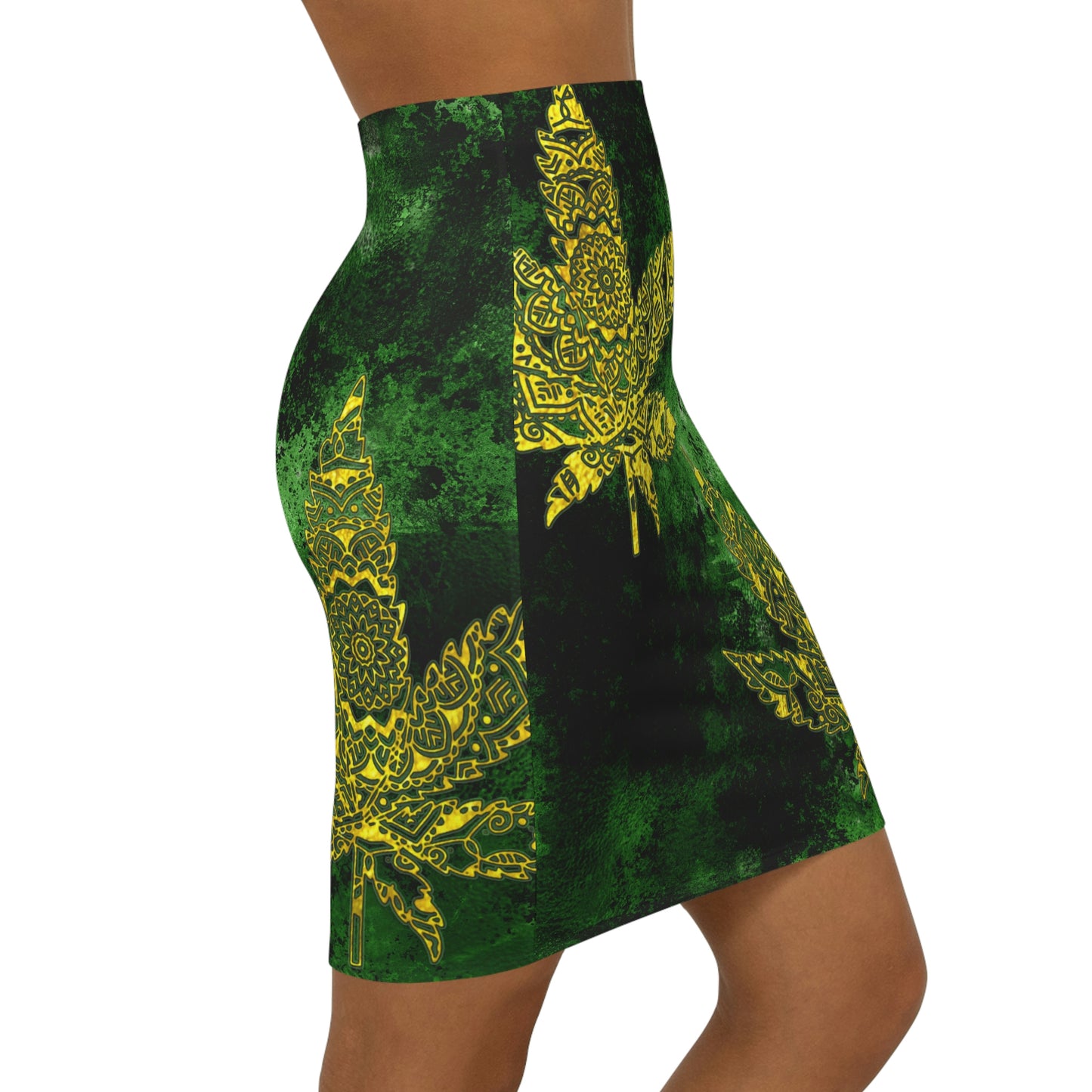 Gorgeous Designed Gold Leaf With multigreen Background Marijuana Pot Weed 420 Women's Mini Skirt (AOP)