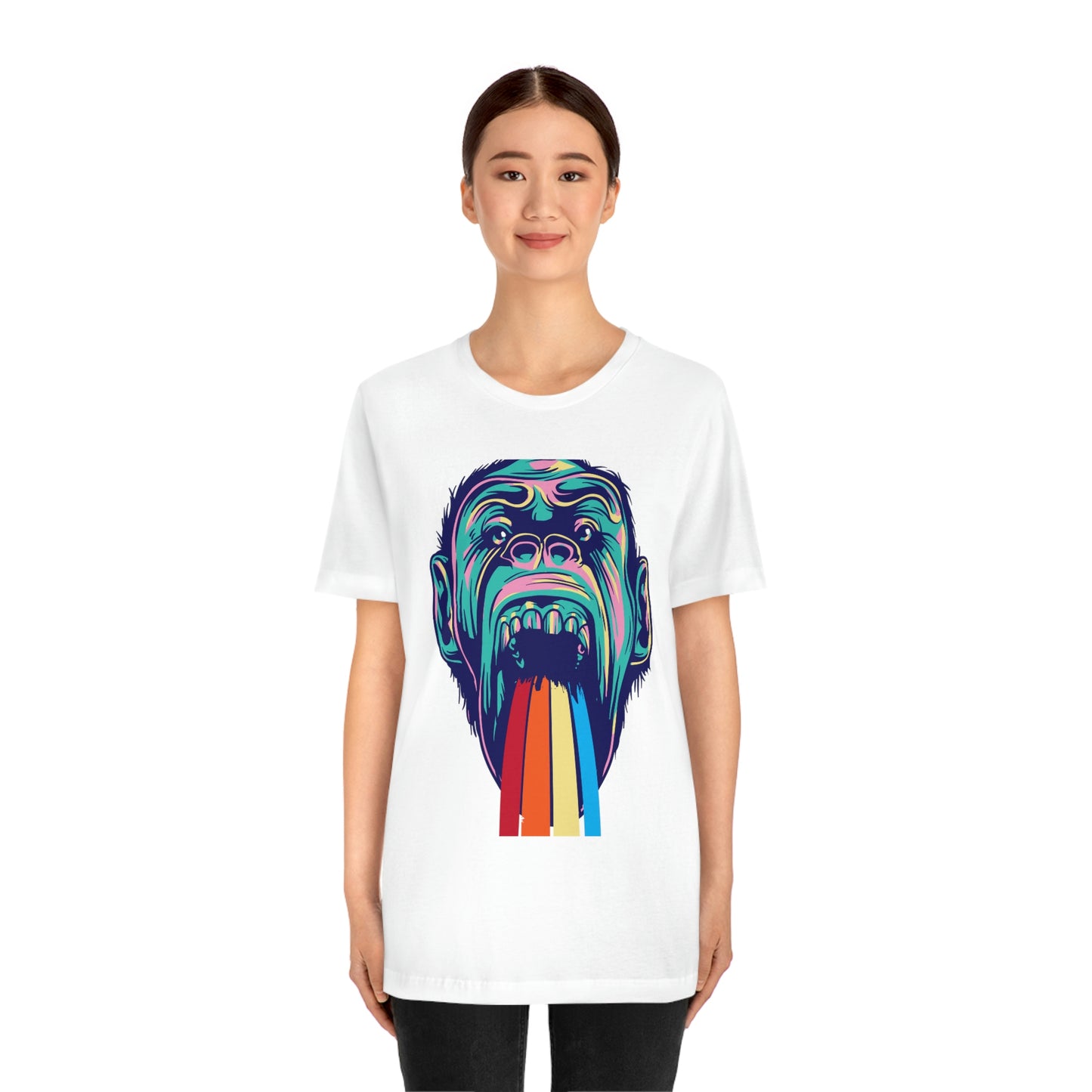 Color Ape Pouring flowing Rainbow Out His Mouth, Unisex Jersey Short Sleeve Tee