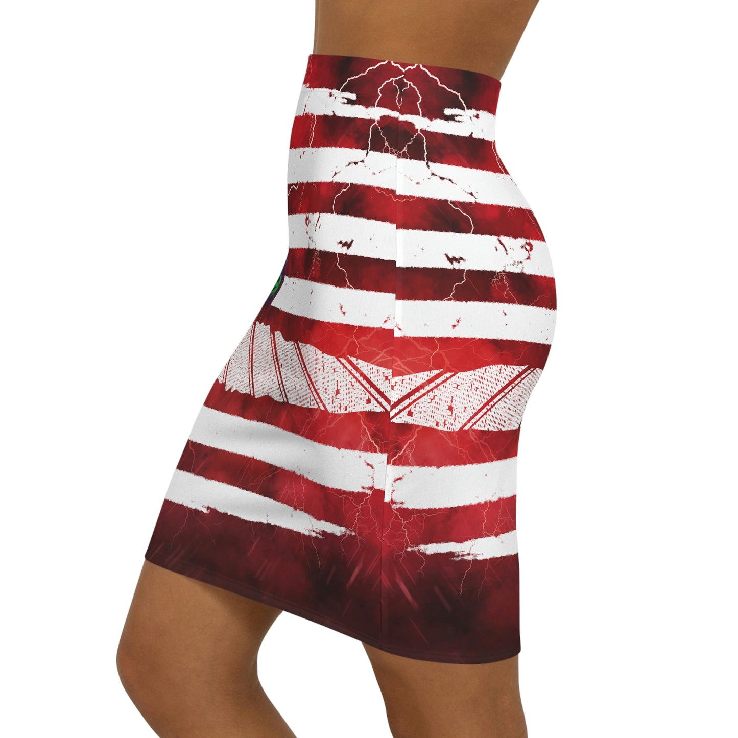 Flag Red, White And Blue Beautiful Red Background With Marijuana Pot Weed 420 Women's Mini Skirt (AOP)