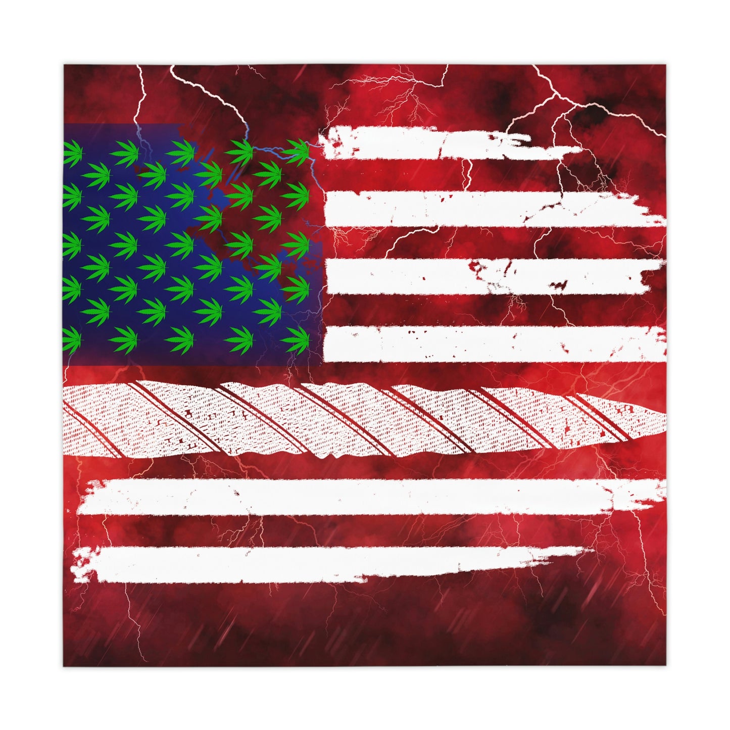 Flag Red, White And Blue Beautiful Red Background With Marijuana Pot Weed 420 Tablecloth