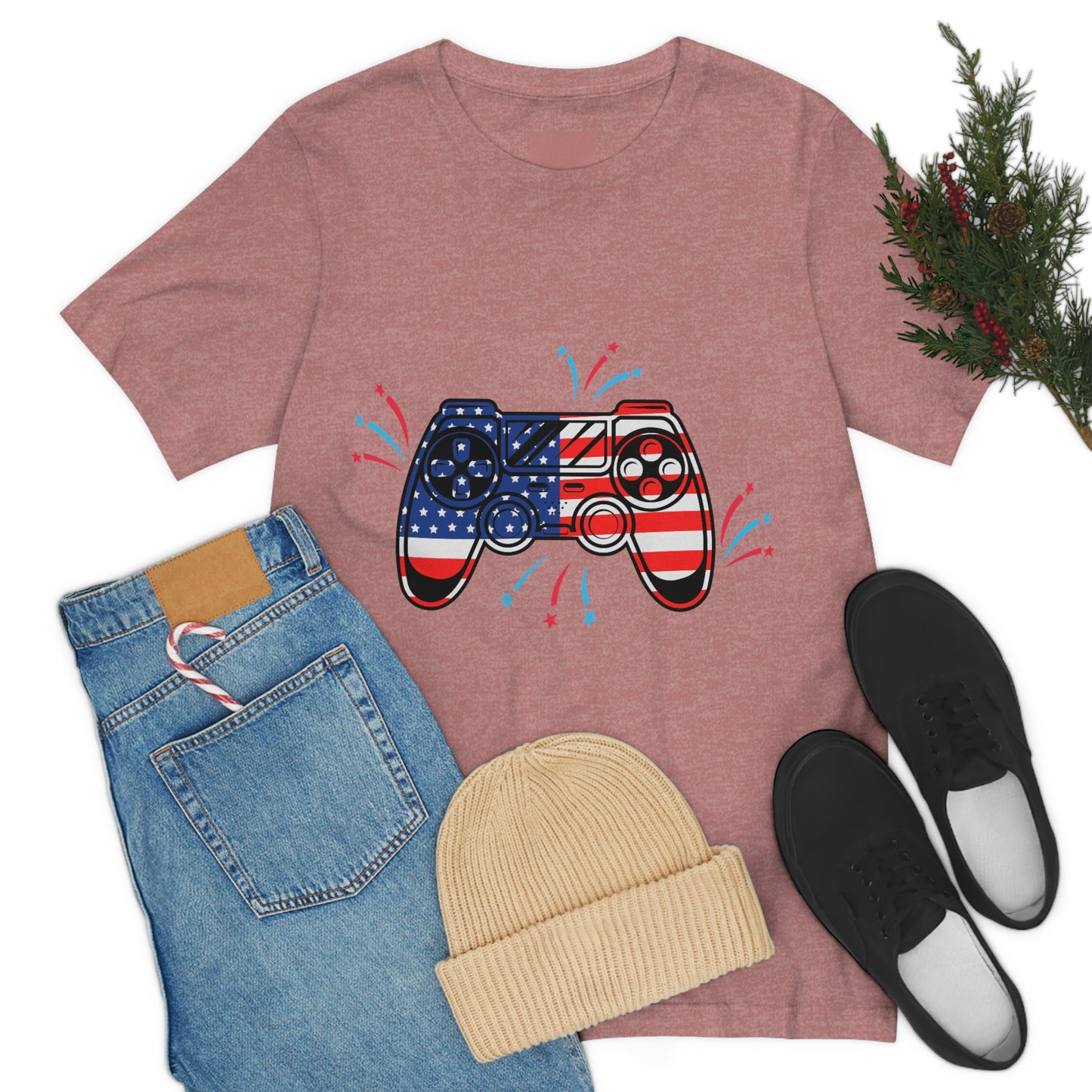 American Flag, Fourth Of July 4th , American Flag Game Controller Unisex Jersey Short Sleeve Tee