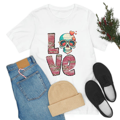 Love Valentine Skull With Red Roses Unisex Jersey Short Sleeve Tee