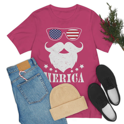 American Flag Sunglass Beard And Merican With Stars Unisex Jersey Short Sleeve Tee