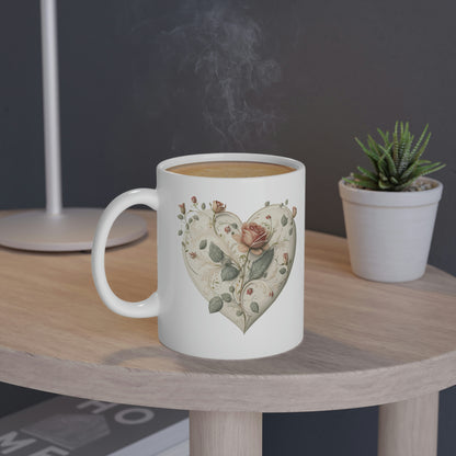 Intricate Hearts by Heron Lake Print 2 White Mug, 11oz