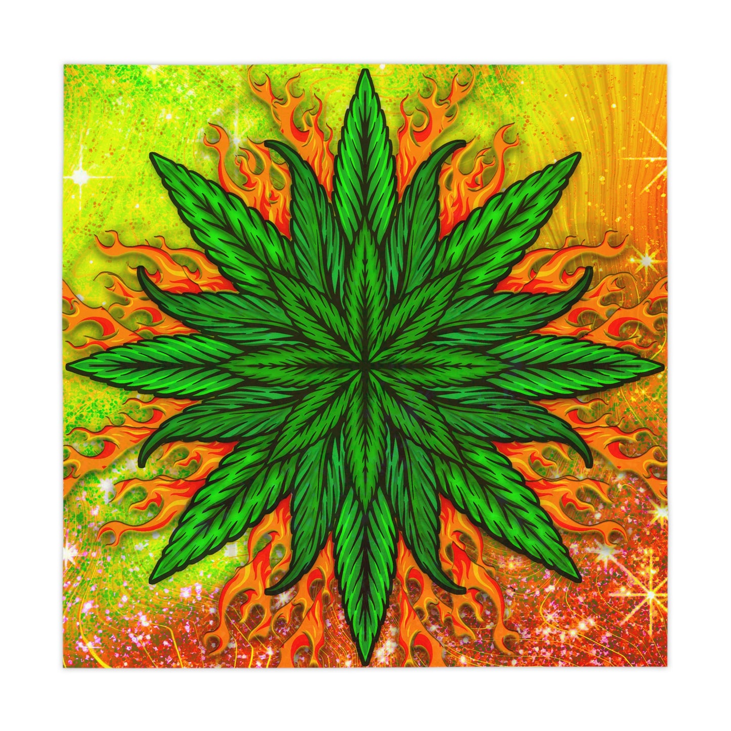 Pot Leaf Collage With Yellow Orange Background With Marijuana Pot Weed 420 Tablecloth