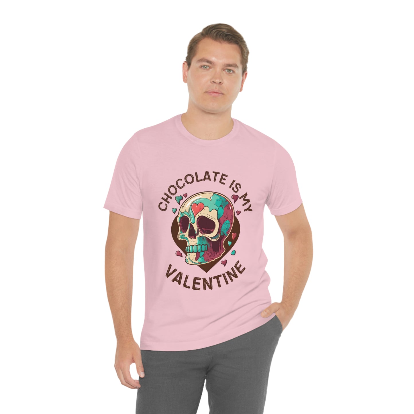 Chocolate Is My Friend My Valentine Skull Unisex Jersey Short Sleeve Tee