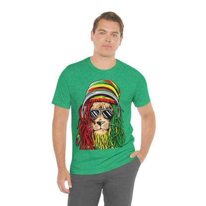 Reggae Lion With Dread locks with Hat, Unisex Jersey Short Sleeve Tee