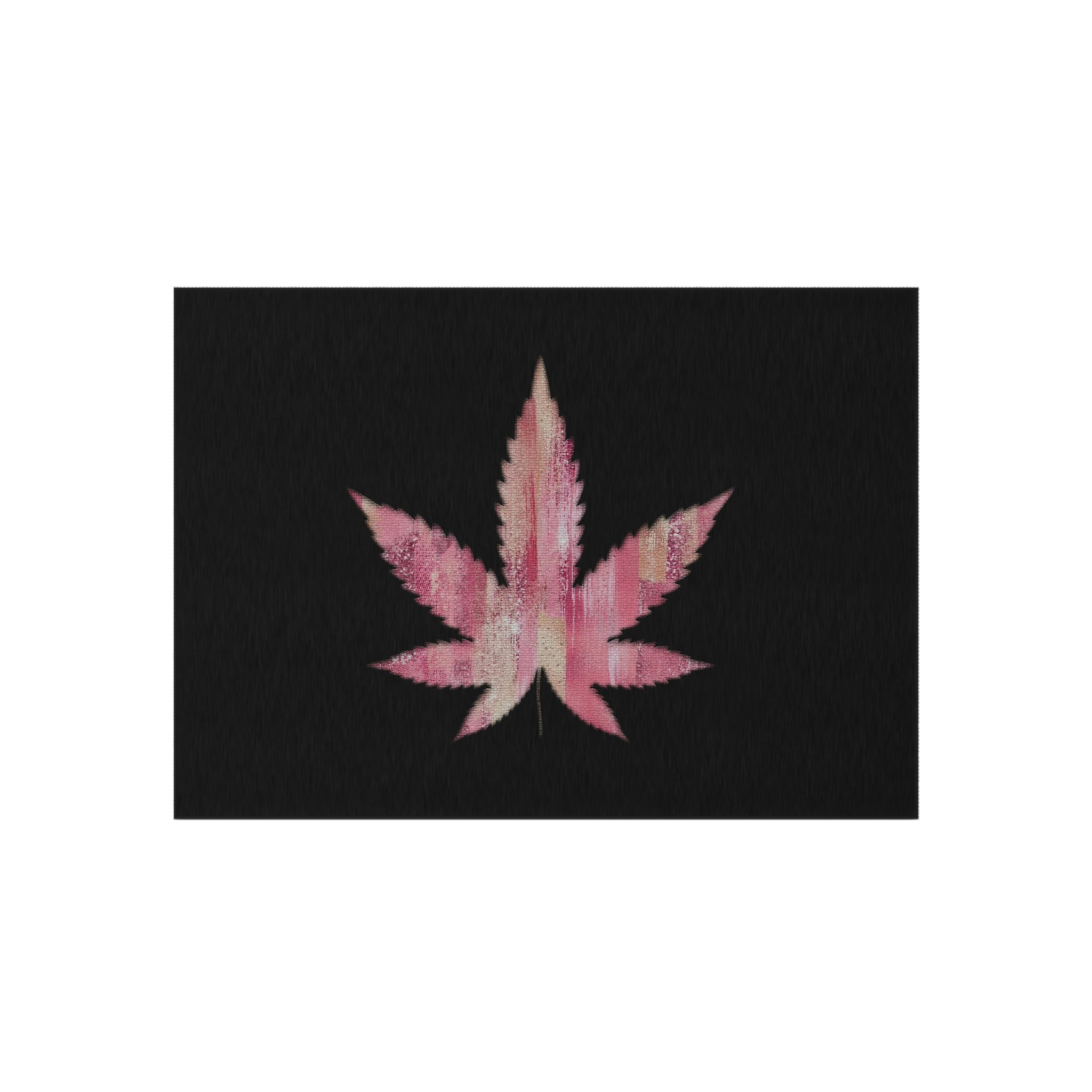 Sassy Single Pink Marijuana 420 Weed Leaf With Black Background 420 Weed Marijuana Leaf Outdoor Rug