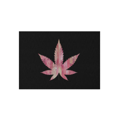 Sassy Single Pink Marijuana 420 Weed Leaf With Black Background 420 Weed Marijuana Leaf Outdoor Rug