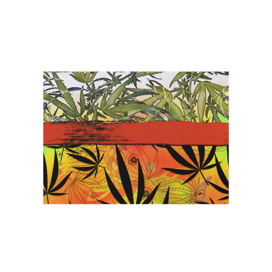 Beautiful Redish Orange Banded Marijuana 420 Pot Weed Leaf Outdoor Rug