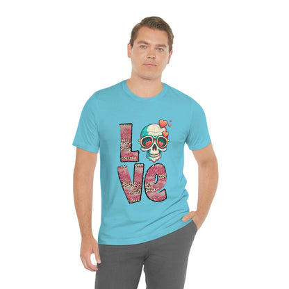 Love Valentine Skull With Red Roses Unisex Jersey Short Sleeve Tee