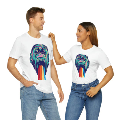 Color Ape Pouring flowing Rainbow Out His Mouth, Unisex Jersey Short Sleeve Tee