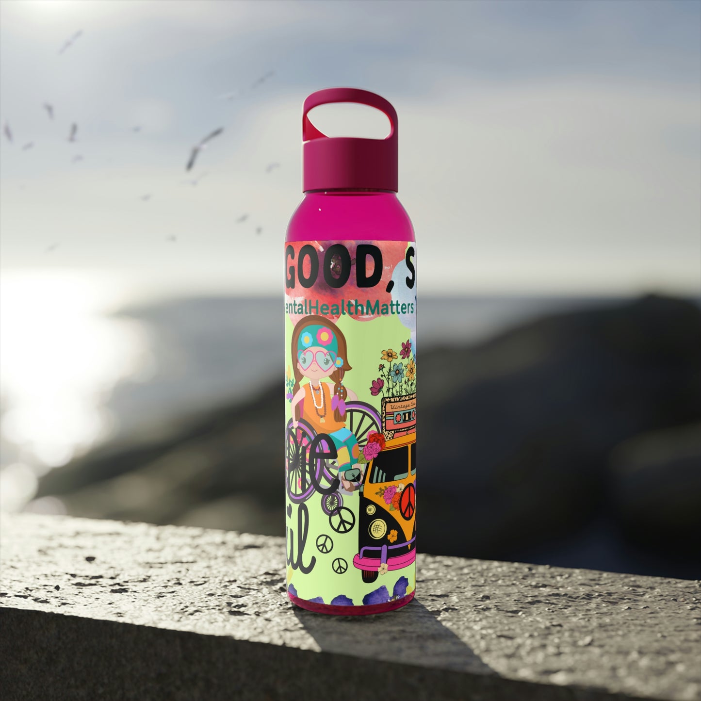 You Good Sis ? Mental Health Awareness Hippie Chic , Wheelchair Green Background Sky Water Bottle