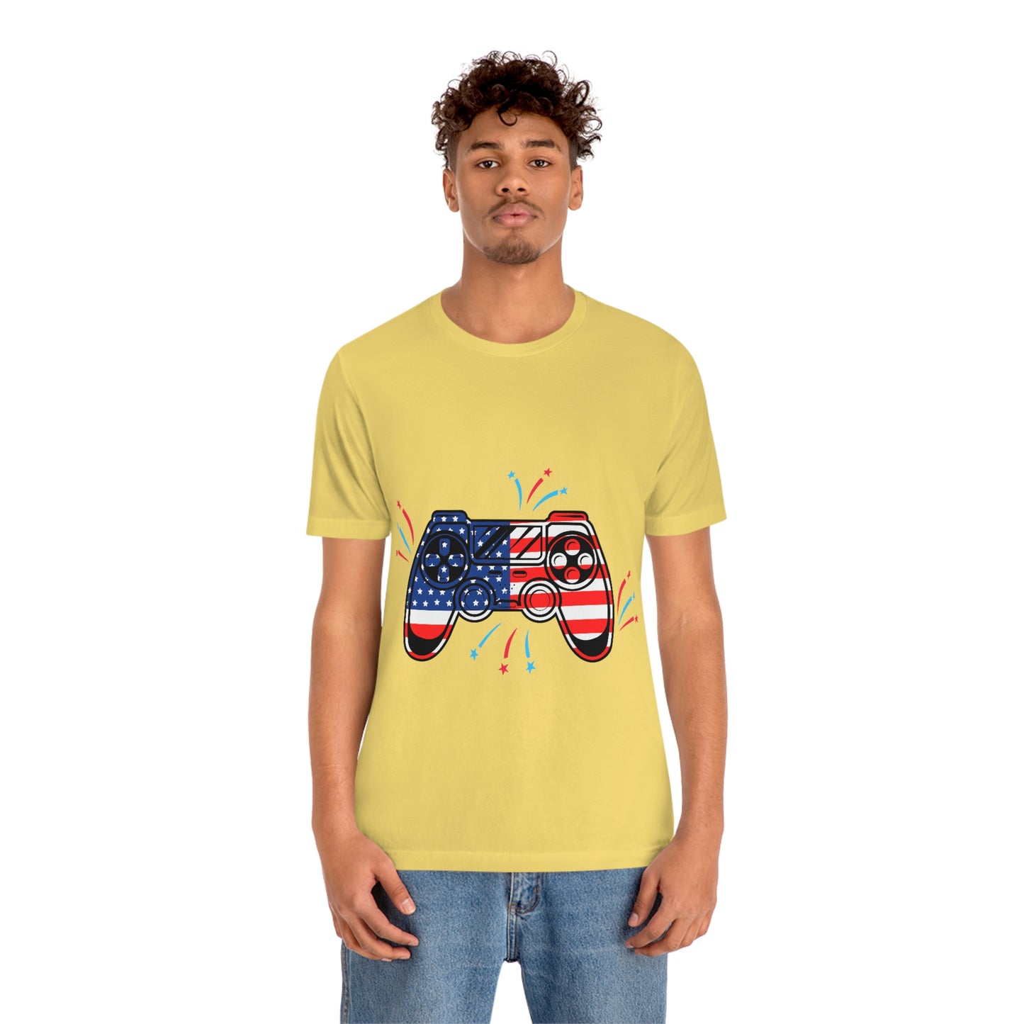 American Flag, Fourth Of July 4th , American Flag Game Controller Unisex Jersey Short Sleeve Tee