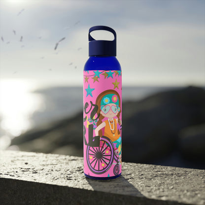 Super Girl Hippie Chic , Wheelchair Purple Background Sky Water Bottle