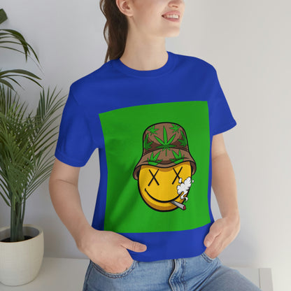 Blazed Happy Face With Hat & Pot Leafs, Unisex Jersey Short Sleeve Tee