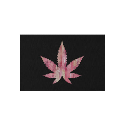 Sassy Single Pink Marijuana 420 Weed Leaf With Black Background 420 Weed Marijuana Leaf Outdoor Rug