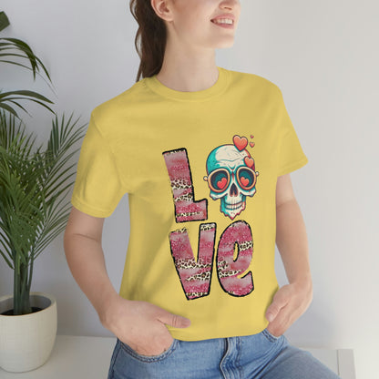 Love Valentine Skull With Red Roses Unisex Jersey Short Sleeve Tee