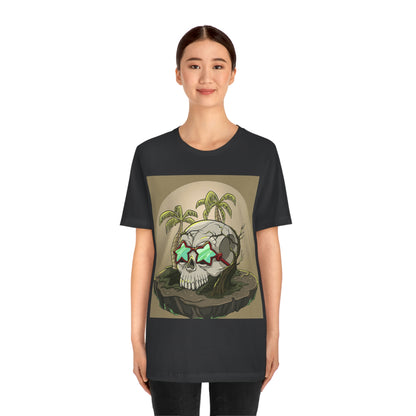 Tropical Island & Skull, Unisex Jersey Short Sleeve Tee