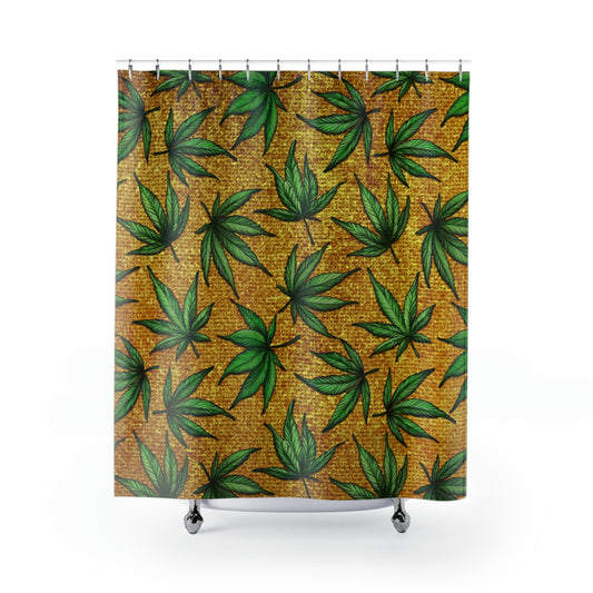 Gold And Green Marijuana Pot Weed Leaf With Gold Background 420 Weed Marijuana Leaf Shower Curtains