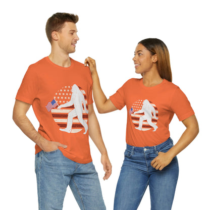 Big Foot American Flag, Fourth Of July 4th Unisex Jersey Short Sleeve Tee