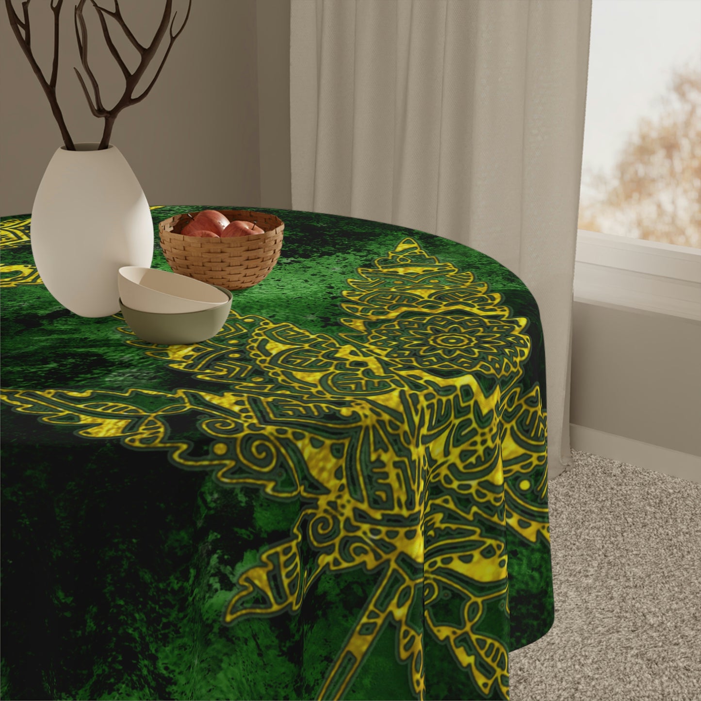 Gorgeous Designed Gold Leaf With multigreen Background Marijuana Pot Weed 420 Tablecloth