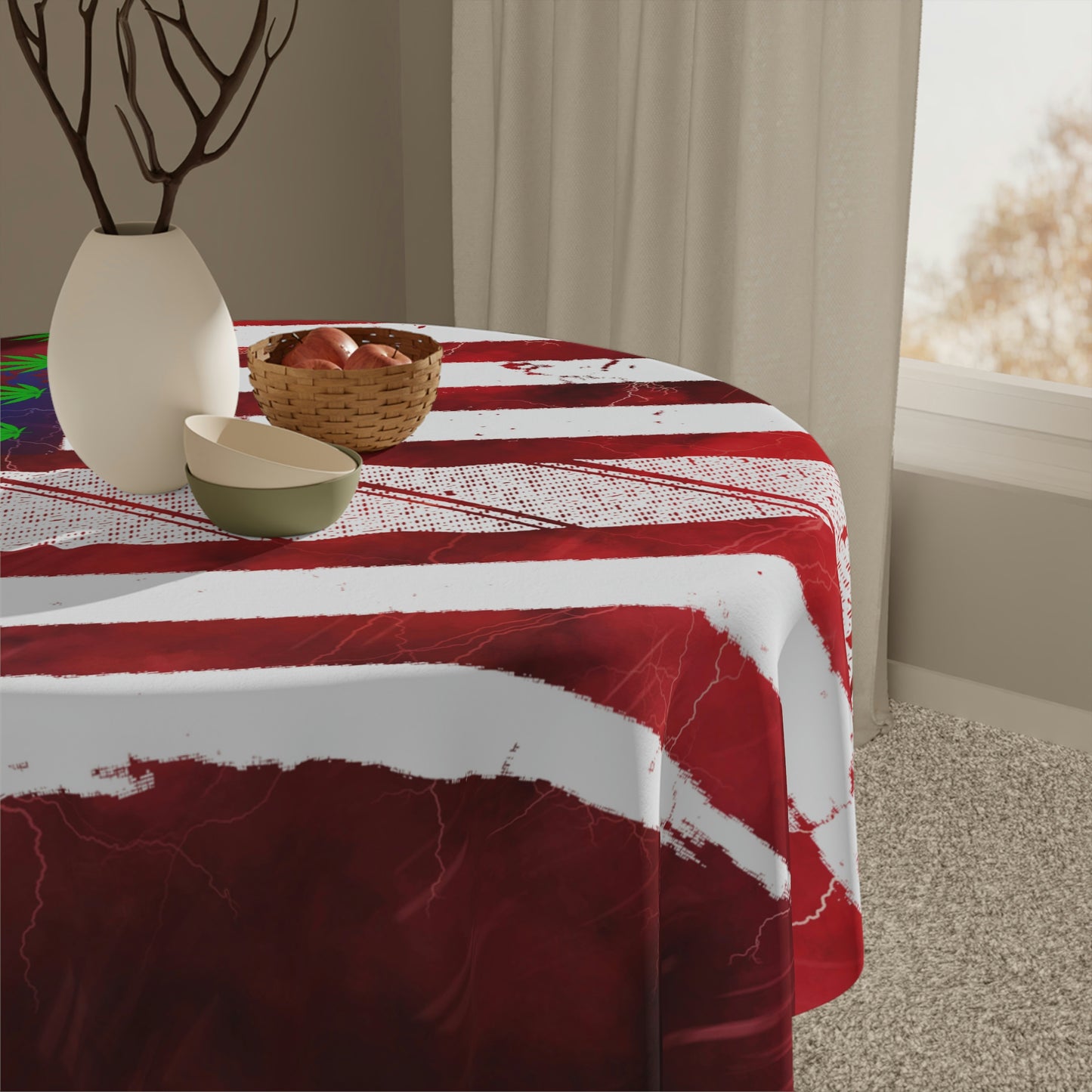 Flag Red, White And Blue Beautiful Red Background With Marijuana Pot Weed 420 Tablecloth