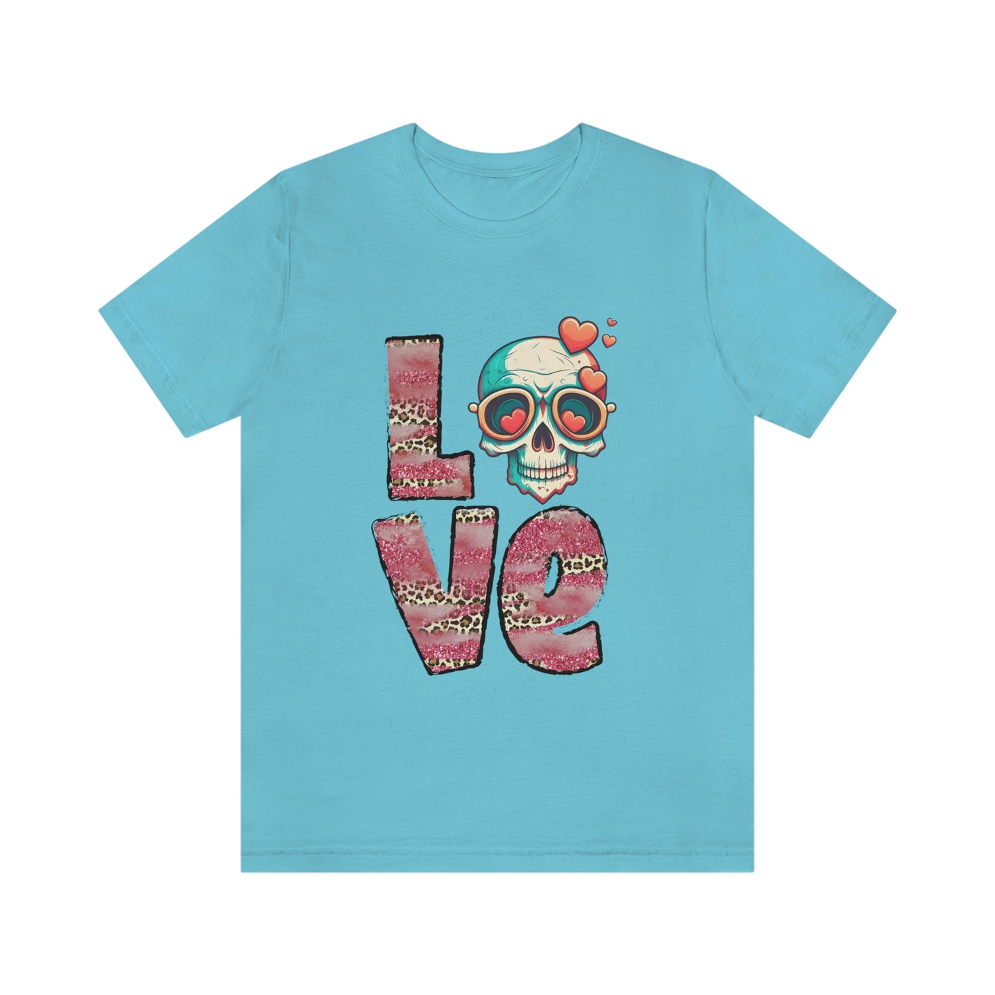 Love Valentine Skull With Red Roses Unisex Jersey Short Sleeve Tee