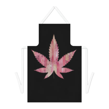 Sassy Single Pink Marijuana 420 Weed Leaf With Black Background Adult Apron