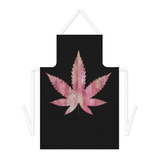 Sassy Single Pink Marijuana 420 Weed Leaf With Black Background Adult Apron