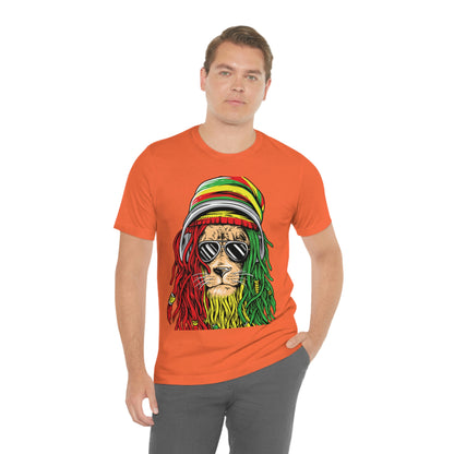 Reggae Lion With Dread locks with Hat, Unisex Jersey Short Sleeve Tee