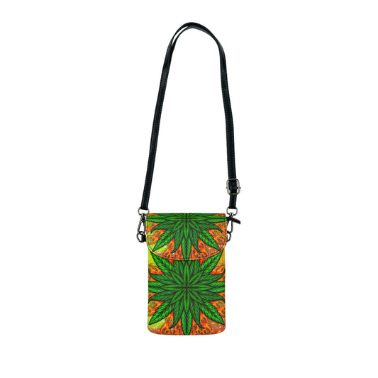 Pot Leaf Collage With Yellow Orange Background With Marijuana Pot Weed 420 Small Cell Phone Wallet