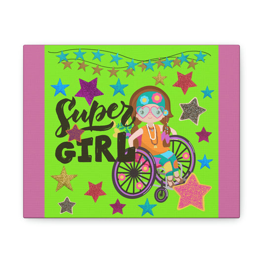 Super Girl Purple And Green, Girl In Wheelchair Collage Canvas Gallery Wraps