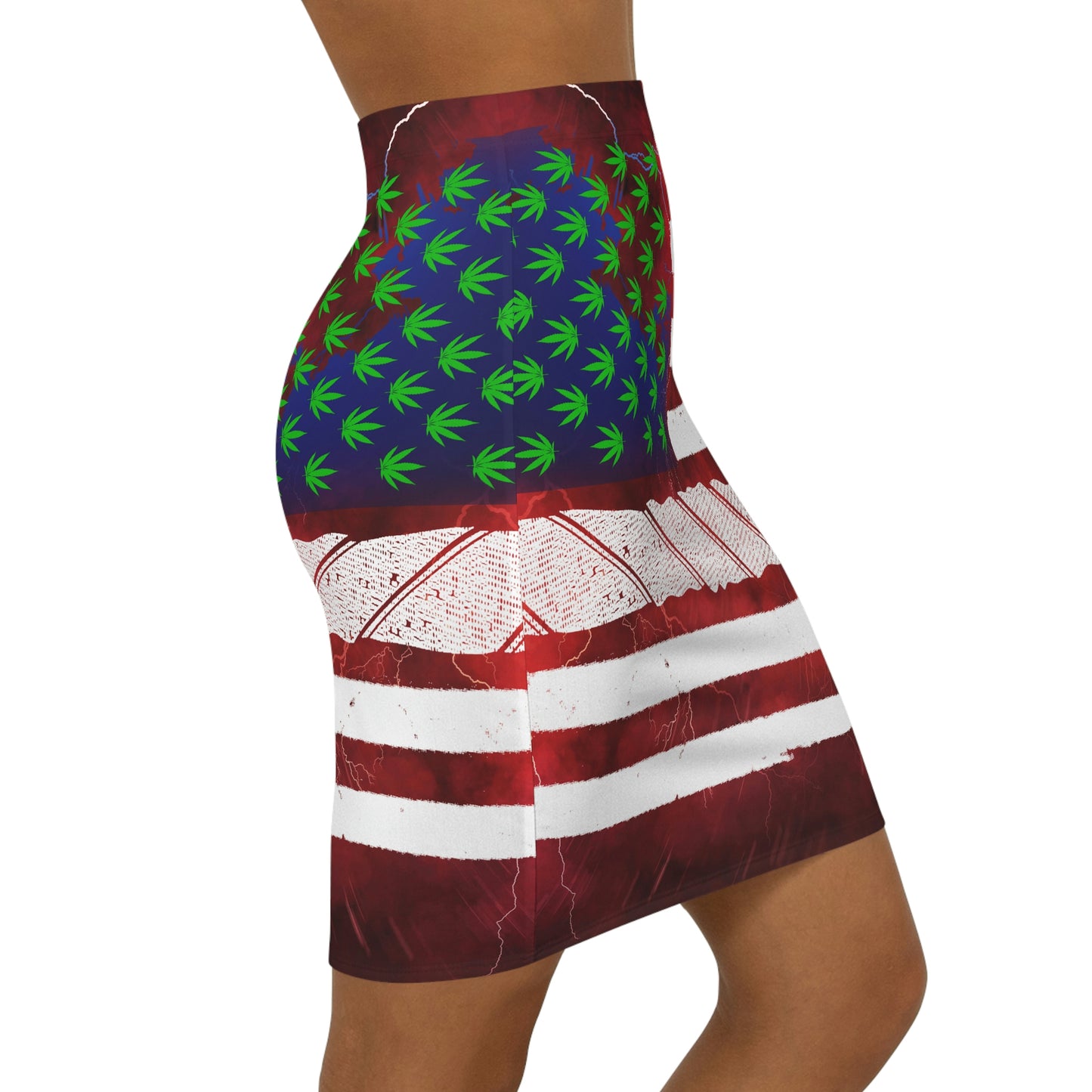 Flag Red, White And Blue Beautiful Red Background With Marijuana Pot Weed 420 Women's Mini Skirt (AOP)