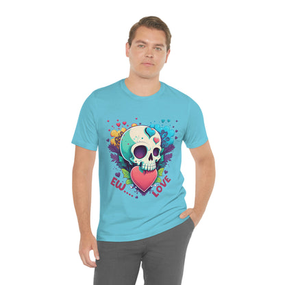 Ew Love Valentine Skull  With Pink And Blue Hearts Unisex Jersey Short Sleeve Tee