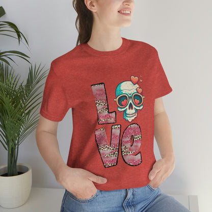 Love Valentine Skull With Red Roses Unisex Jersey Short Sleeve Tee