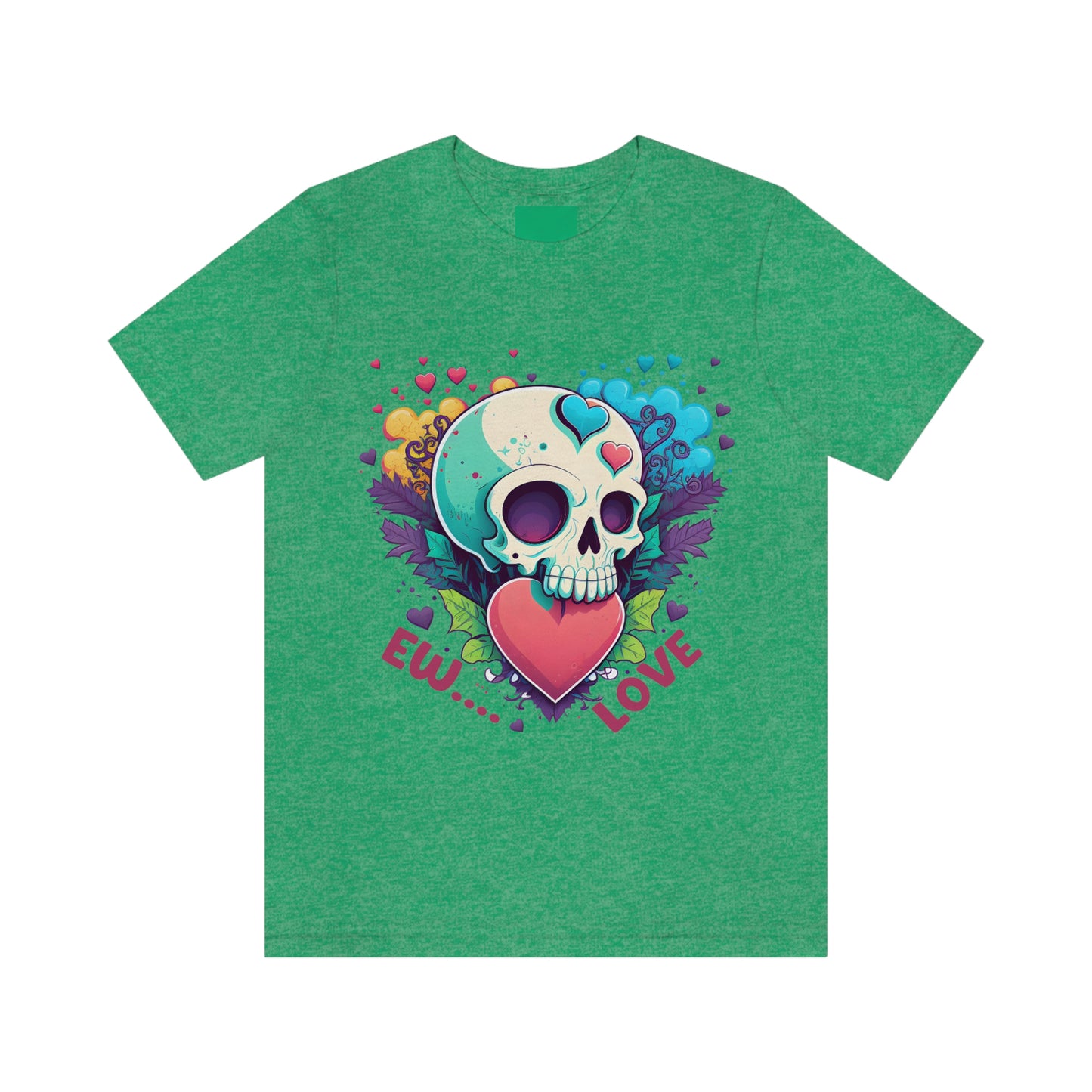 Ew Love Valentine Skull  With Pink And Blue Hearts Unisex Jersey Short Sleeve Tee