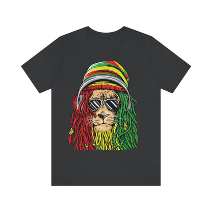 Reggae Lion With Dread locks with Hat, Unisex Jersey Short Sleeve Tee