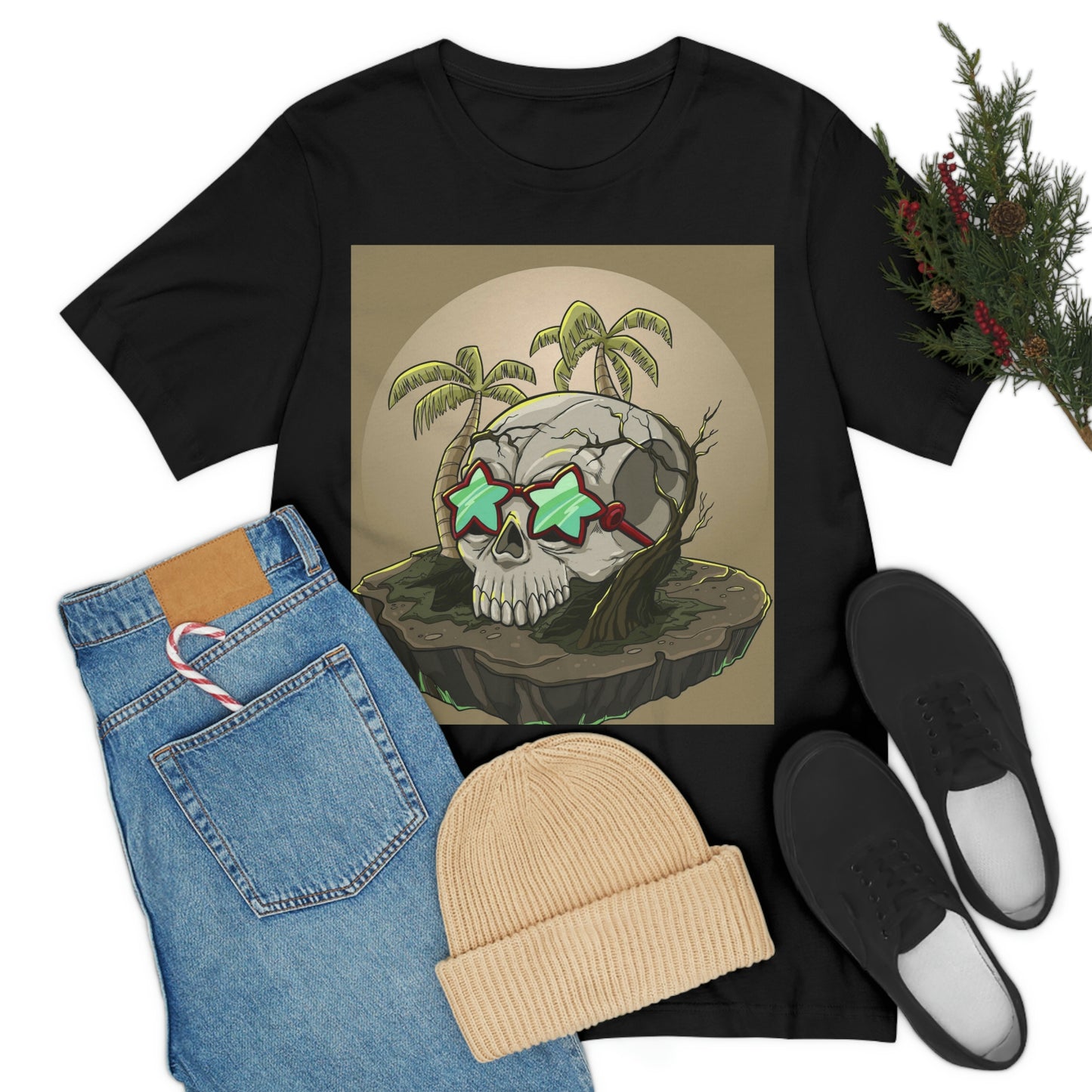 Tropical Island & Skull, Unisex Jersey Short Sleeve Tee