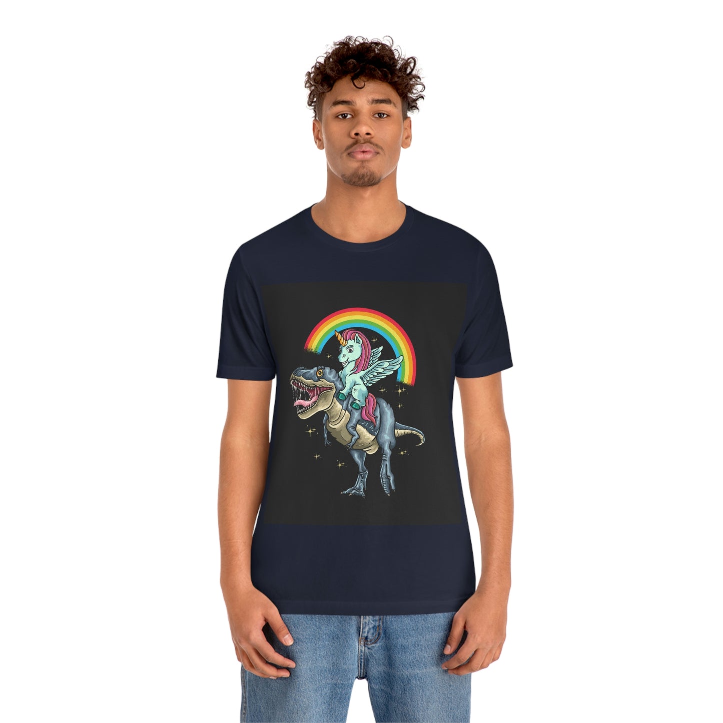 Unicorn Riding a dinosaur, Unisex Jersey Short Sleeve Tee