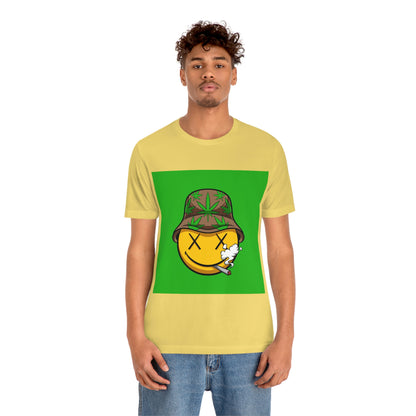 Blazed Happy Face With Hat & Pot Leafs, Unisex Jersey Short Sleeve Tee