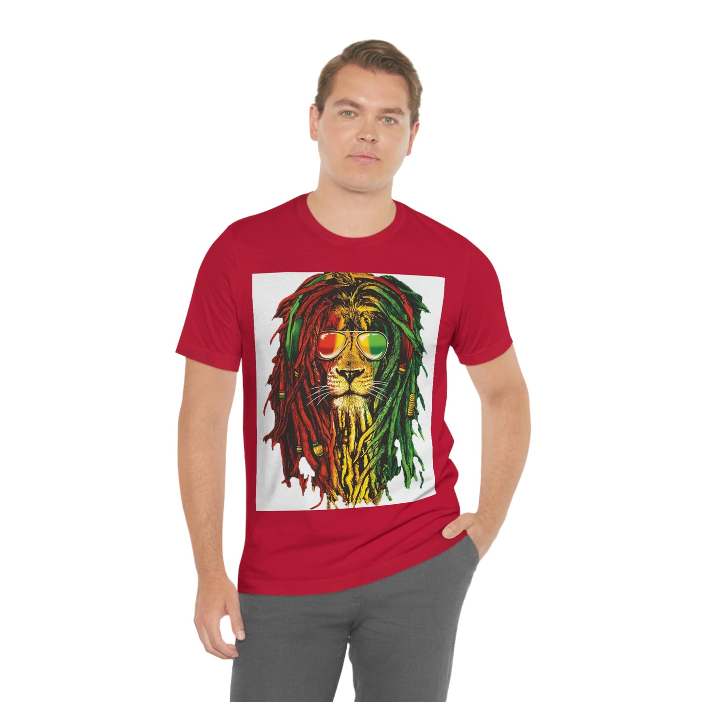 Reggae Lion With Dread locks, Unisex Jersey Short Sleeve Tee