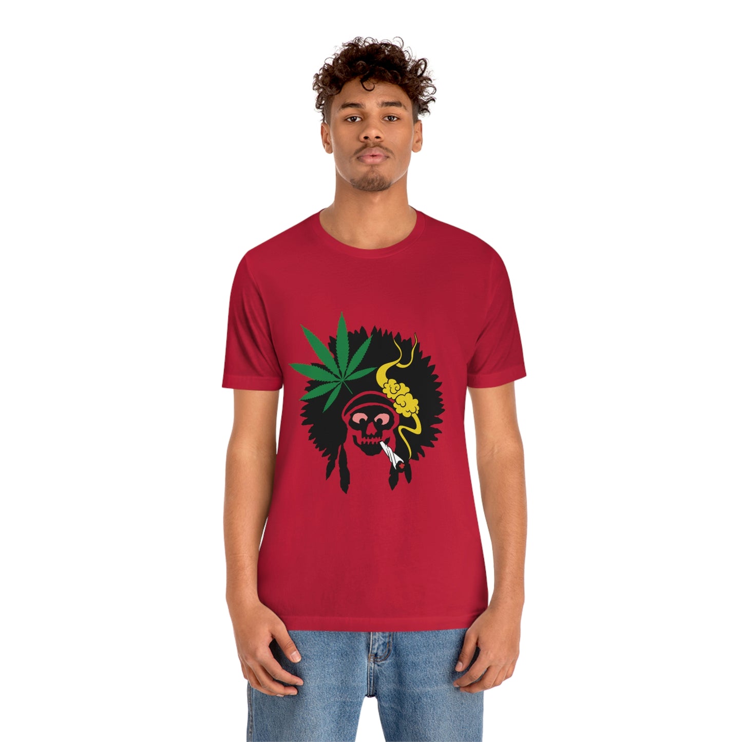 Skull Pot Smoking Indian, Unisex Jersey Short Sleeve Tee