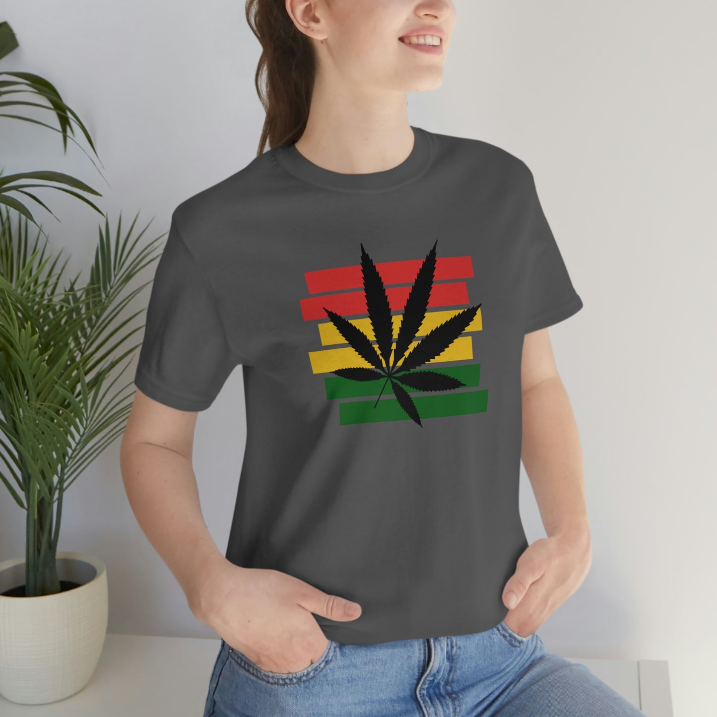 Pot Leaf With Classic Colors, Yellow, Green, Yellow, Unisex Jersey Short Sleeve Tee