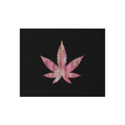 Sassy Single Pink Marijuana 420 Weed Leaf With Black Background 420 Weed Marijuana Leaf Outdoor Rug