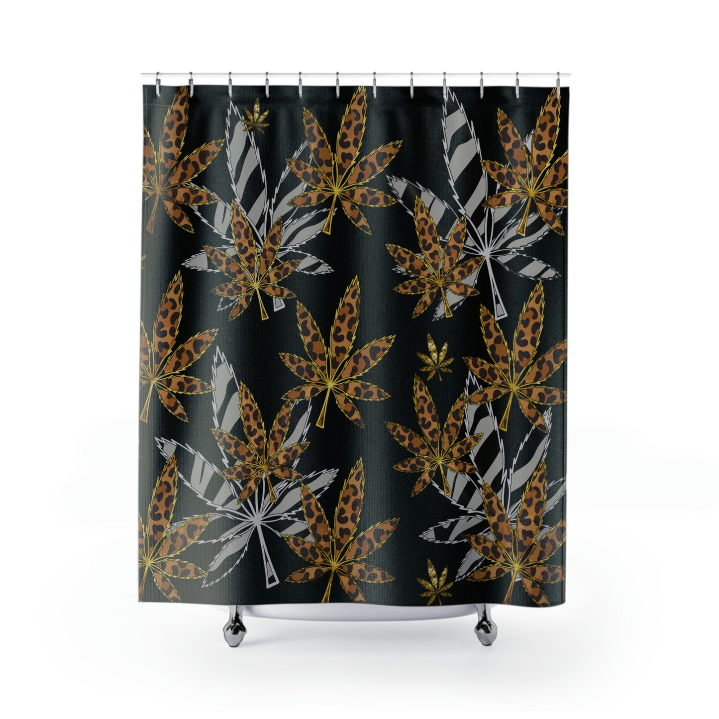 Gold And Zebra Marijuana Pot Weed Leaf 420 Weed Marijuana Leaf Shower Curtains